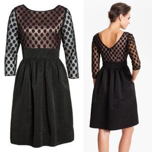 ELIZA J Fit and Flare Dress Black Polka Dots 6